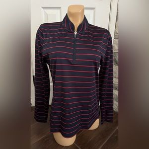 Tory Burch Sport Half Zip Performance Pullover 1/4 Zip Navy Red Stripes Medium